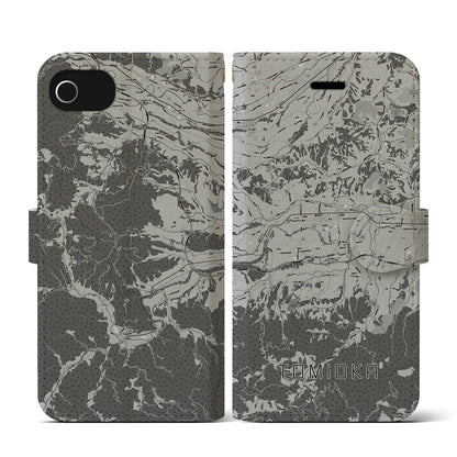 【富岡（群馬県）】地図柄iPhoneケース（手帳タイプ）モノトーン・iPhone SE（第3 / 第2世代） / 8 / 7 / 6s / 6 用