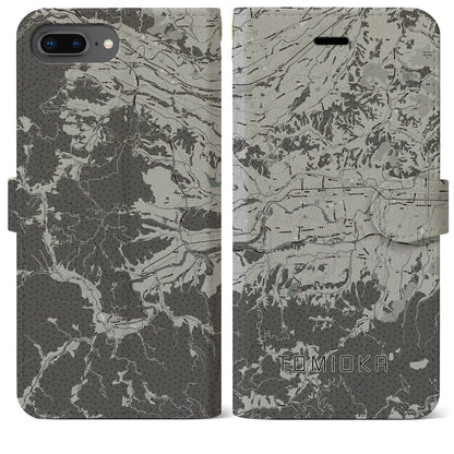 【富岡（群馬県）】地図柄iPhoneケース（手帳タイプ）モノトーン・iPhone 8Plus /7Plus / 6sPlus / 6Plus 用