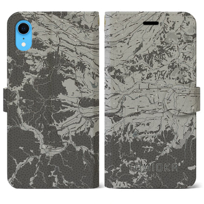 【富岡（群馬県）】地図柄iPhoneケース（手帳タイプ）モノトーン・iPhone XR 用