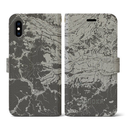 【富岡（群馬県）】地図柄iPhoneケース（手帳タイプ）モノトーン・iPhone XS / X 用