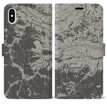 【富岡（群馬県）】地図柄iPhoneケース（手帳タイプ）モノトーン・iPhone XS Max 用