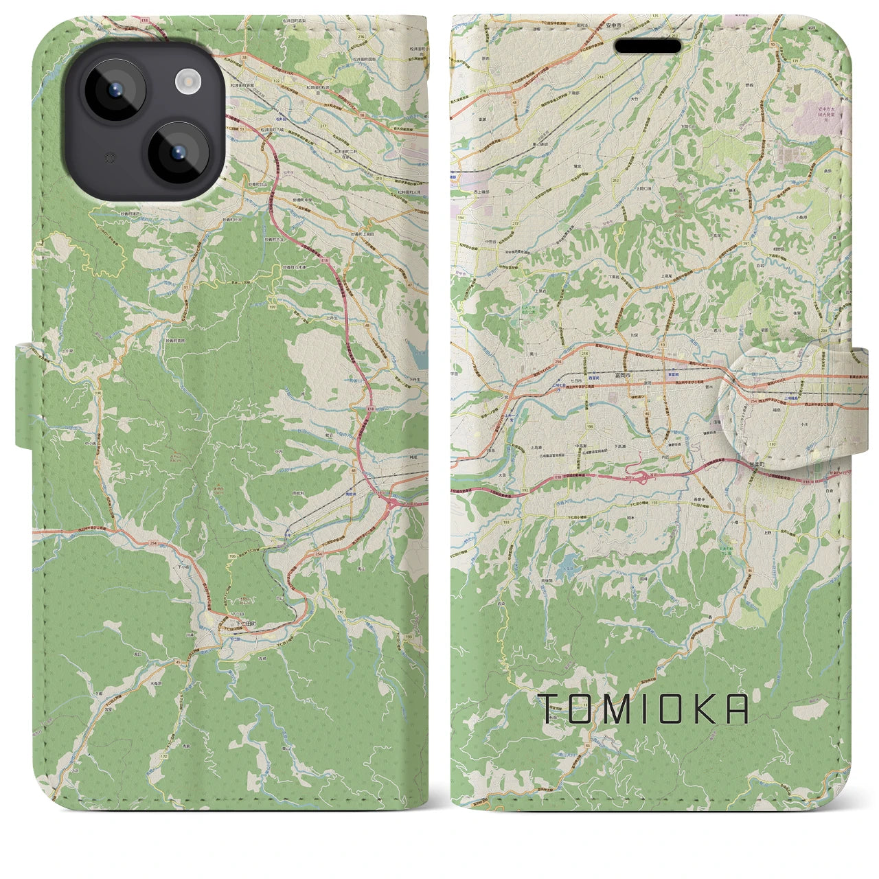 【富岡（群馬県）】地図柄iPhoneケース（手帳タイプ）