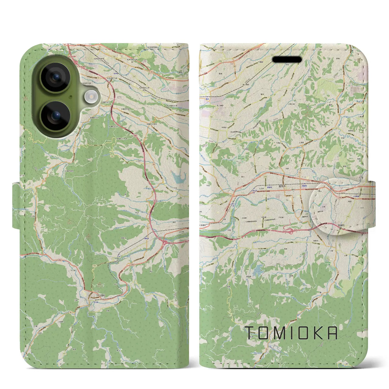 【富岡（群馬県）】地図柄iPhoneケース（手帳タイプ）