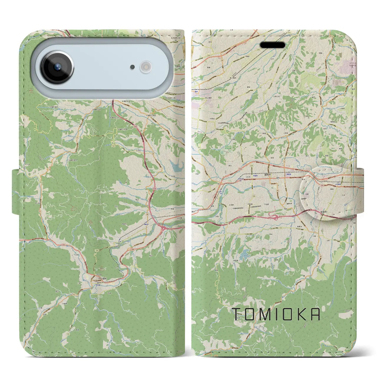 【富岡（群馬県）】地図柄iPhoneケース（手帳タイプ）