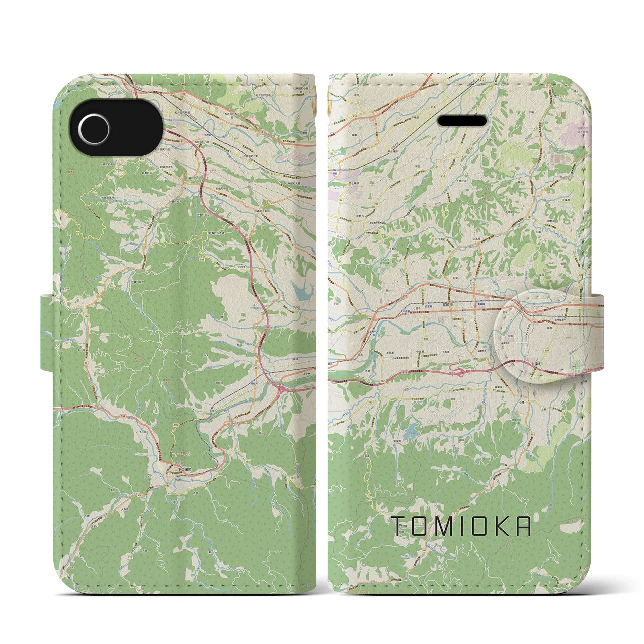 【富岡（群馬県）】地図柄iPhoneケース（手帳タイプ）