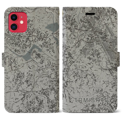 【富里（千葉県）】地図柄iPhoneケース（手帳タイプ）モノトーン・iPhone 11 用