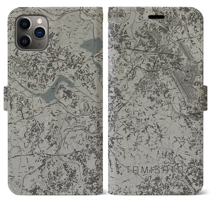 【富里（千葉県）】地図柄iPhoneケース（手帳タイプ）モノトーン・iPhone 11 Pro Max 用