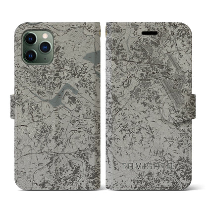 【富里（千葉県）】地図柄iPhoneケース（手帳タイプ）モノトーン・iPhone 11 Pro 用