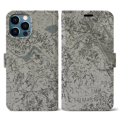 【富里（千葉県）】地図柄iPhoneケース（手帳タイプ）モノトーン・iPhone 12 / 12 Pro 用