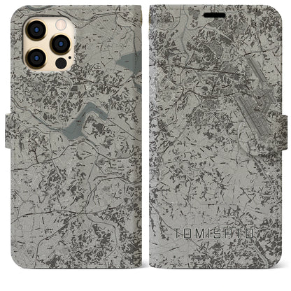 【富里（千葉県）】地図柄iPhoneケース（手帳タイプ）モノトーン・iPhone 12 Pro Max 用