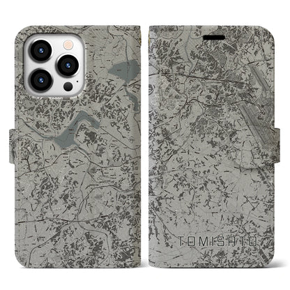 【富里（千葉県）】地図柄iPhoneケース（手帳タイプ）モノトーン・iPhone 13 Pro 用