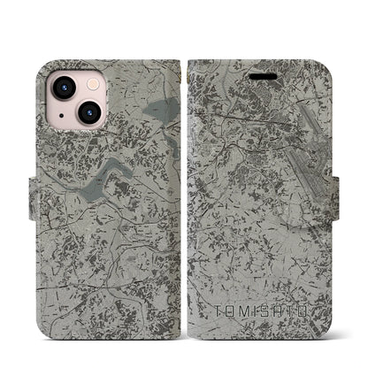 【富里（千葉県）】地図柄iPhoneケース（手帳タイプ）モノトーン・iPhone 13 mini 用