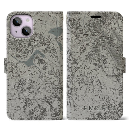 【富里（千葉県）】地図柄iPhoneケース（手帳タイプ）モノトーン・iPhone 14 用