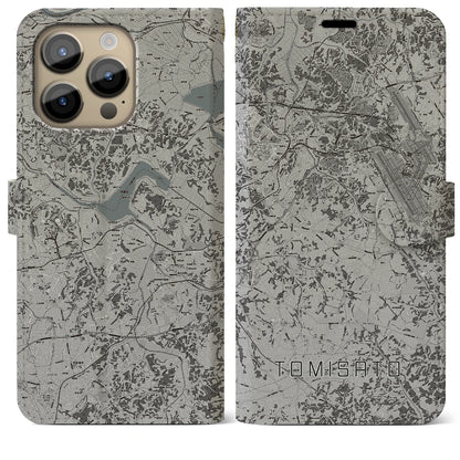 【富里（千葉県）】地図柄iPhoneケース（手帳タイプ）モノトーン・iPhone 14 Pro Max 用