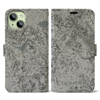 【富里（千葉県）】地図柄iPhoneケース（手帳タイプ）モノトーン・iPhone 15 用