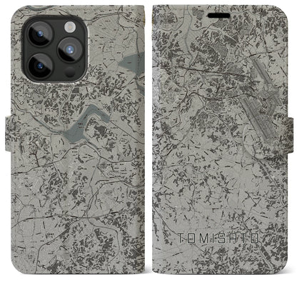 【富里（千葉県）】地図柄iPhoneケース（手帳タイプ）モノトーン・iPhone 15 Pro Max 用