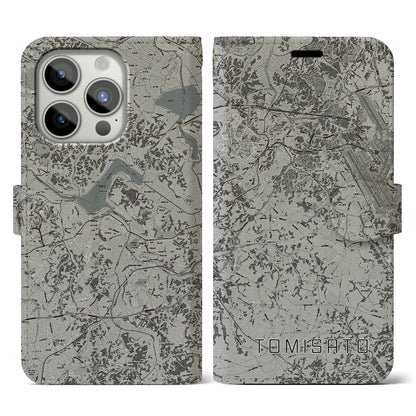 【富里（千葉県）】地図柄iPhoneケース（手帳タイプ）モノトーン・iPhone 15 Pro 用