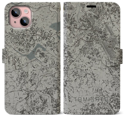 【富里（千葉県）】地図柄iPhoneケース（手帳タイプ）モノトーン・iPhone 15 Plus 用