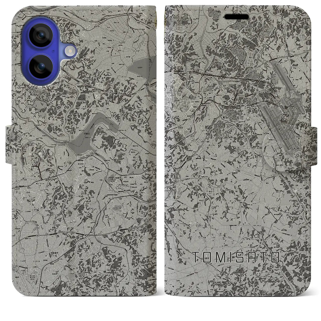 【富里(千葉県)】地図柄iPhoneケース(手帳タイプ)モノトーン・iPhone 16 Pro Max 用