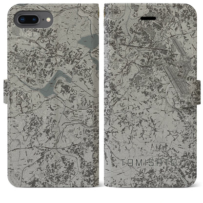 【富里（千葉県）】地図柄iPhoneケース（手帳タイプ）モノトーン・iPhone 8Plus /7Plus / 6sPlus / 6Plus 用