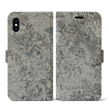 【富里（千葉県）】地図柄iPhoneケース（手帳タイプ）モノトーン・iPhone XS / X 用