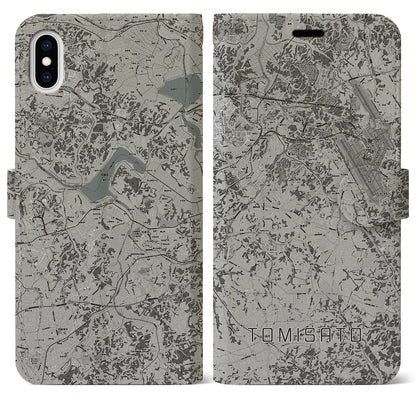 【富里（千葉県）】地図柄iPhoneケース（手帳タイプ）モノトーン・iPhone XS Max 用