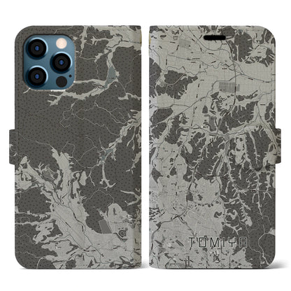 【富谷（宮城県）】地図柄iPhoneケース（手帳タイプ）モノトーン・iPhone 12 / 12 Pro 用