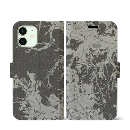 【富谷（宮城県）】地図柄iPhoneケース（手帳タイプ）モノトーン・iPhone 12 mini 用