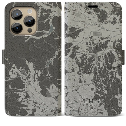 【富谷（宮城県）】地図柄iPhoneケース（手帳タイプ）モノトーン・iPhone 14 Pro Max 用