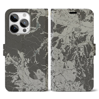 【富谷（宮城県）】地図柄iPhoneケース（手帳タイプ）モノトーン・iPhone 14 Pro 用