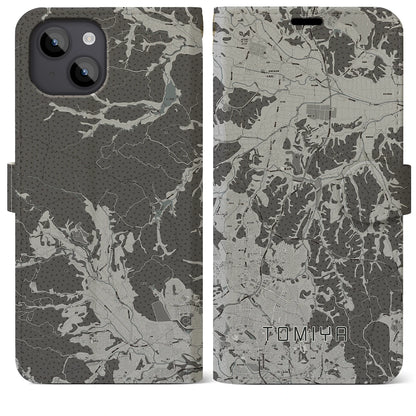 【富谷（宮城県）】地図柄iPhoneケース（手帳タイプ）モノトーン・iPhone 14 Plus 用