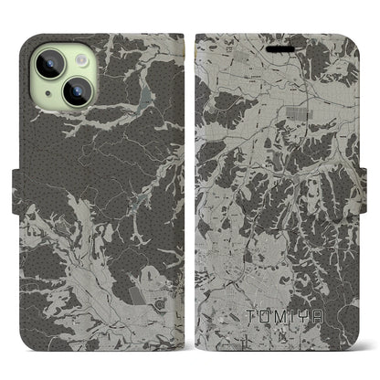 【富谷（宮城県）】地図柄iPhoneケース（手帳タイプ）モノトーン・iPhone 15 用