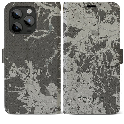 【富谷（宮城県）】地図柄iPhoneケース（手帳タイプ）モノトーン・iPhone 15 Pro Max 用