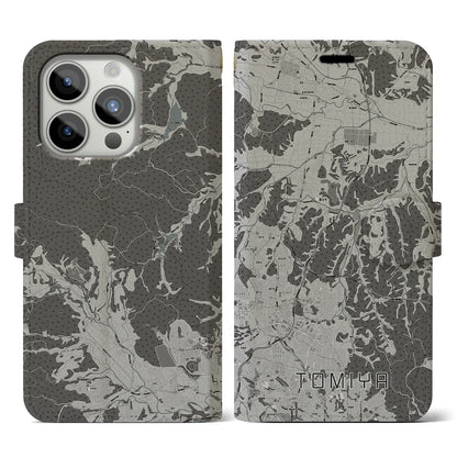 【富谷（宮城県）】地図柄iPhoneケース（手帳タイプ）モノトーン・iPhone 15 Pro 用