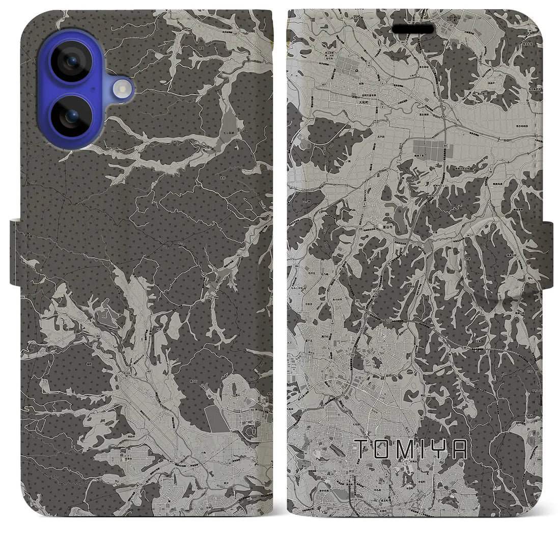 【富谷(宮城県)】地図柄iPhoneケース(手帳タイプ)モノトーン・iPhone 16 Pro Max 用