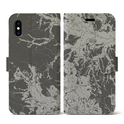 【富谷（宮城県）】地図柄iPhoneケース（手帳タイプ）モノトーン・iPhone XS / X 用