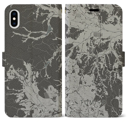 【富谷（宮城県）】地図柄iPhoneケース（手帳タイプ）モノトーン・iPhone XS Max 用