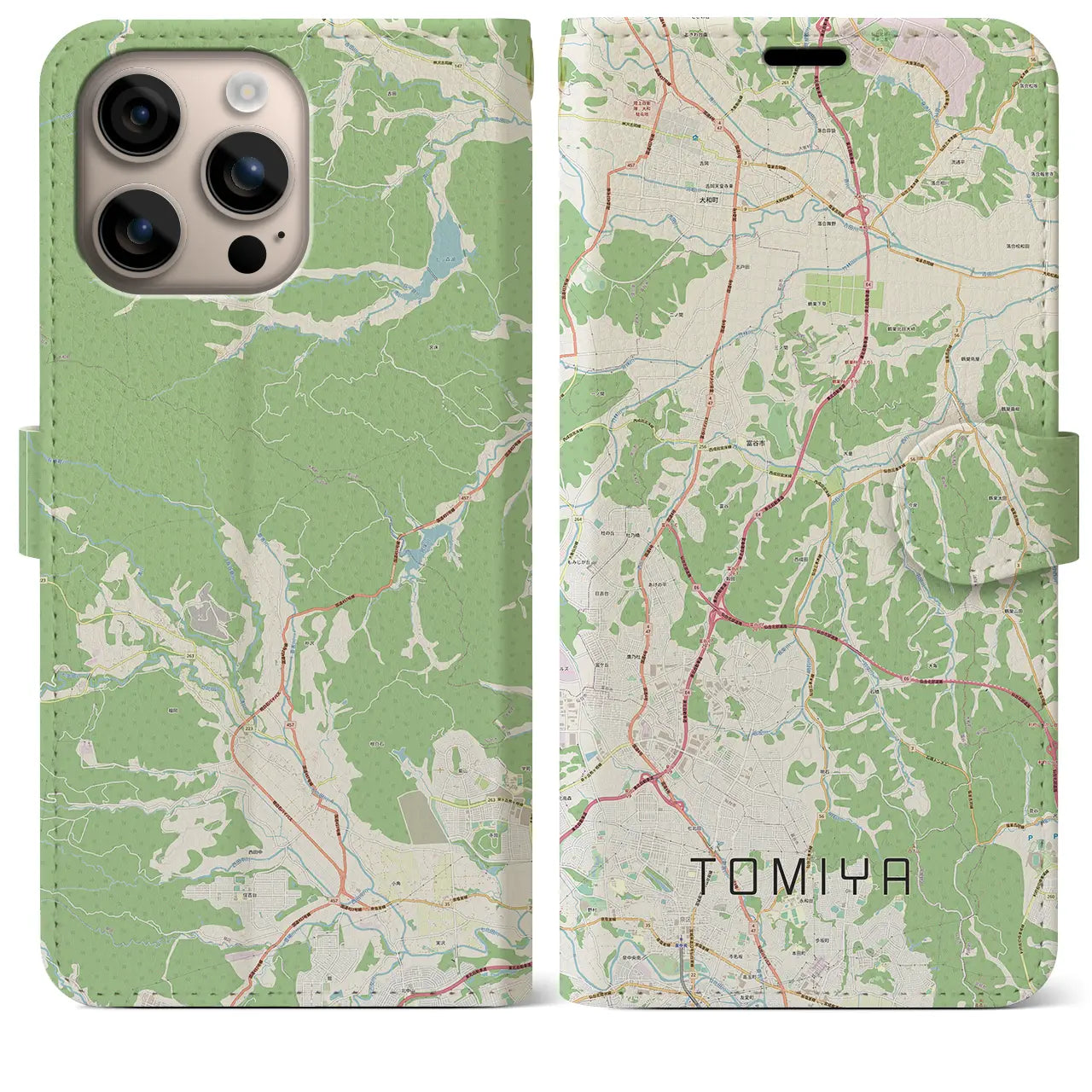 【富谷（宮城県）】地図柄iPhoneケース（手帳タイプ）ナチュラル・iPhone 16 Plus 用