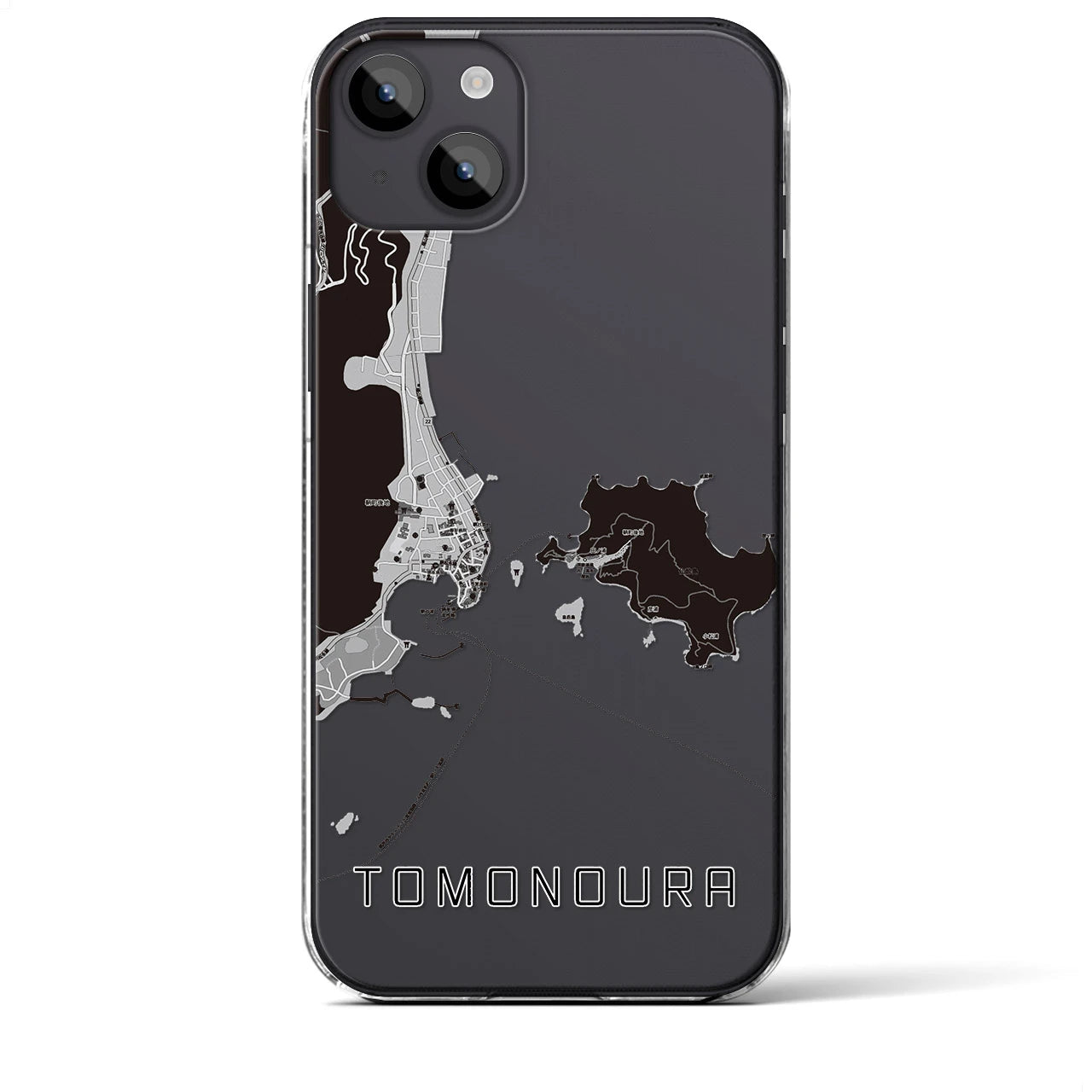 【鞆の浦（広島県）】地図柄iPhoneケース（クリアタイプ）モノトーン・iPhone 14 Plus 用