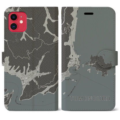 【鞆の浦（広島県）】地図柄iPhoneケース（手帳タイプ）モノトーン・iPhone 11 用