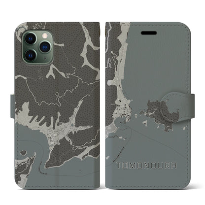 【鞆の浦（広島県）】地図柄iPhoneケース（手帳タイプ）モノトーン・iPhone 11 Pro 用