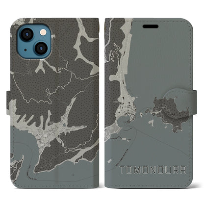 【鞆の浦（広島県）】地図柄iPhoneケース（手帳タイプ）モノトーン・iPhone 13 用