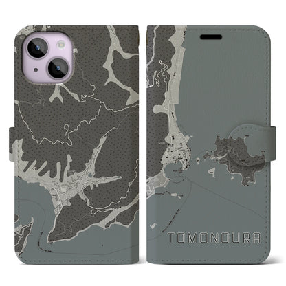 【鞆の浦（広島県）】地図柄iPhoneケース（手帳タイプ）モノトーン・iPhone 14 用