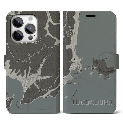 【鞆の浦（広島県）】地図柄iPhoneケース（手帳タイプ）モノトーン・iPhone 14 Pro 用