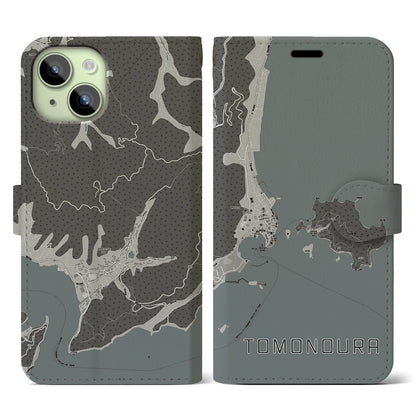 【鞆の浦（広島県）】地図柄iPhoneケース（手帳タイプ）モノトーン・iPhone 15 用