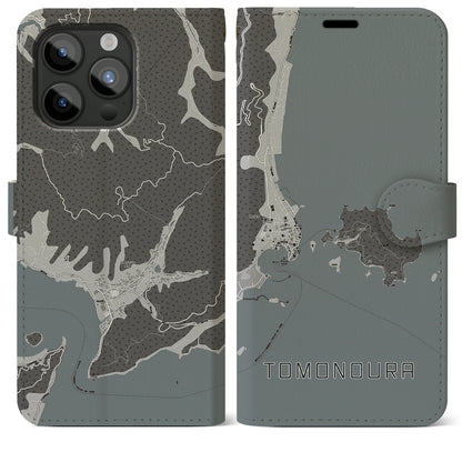 【鞆の浦（広島県）】地図柄iPhoneケース（手帳タイプ）モノトーン・iPhone 15 Pro Max 用