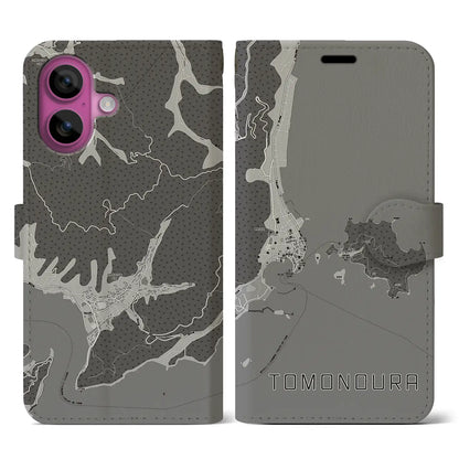 【鞆の浦（広島県）】地図柄iPhoneケース（手帳タイプ）モノトーン・iPhone 16 Pro 用