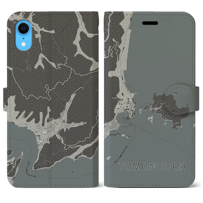 【鞆の浦（広島県）】地図柄iPhoneケース（手帳タイプ）モノトーン・iPhone XR 用