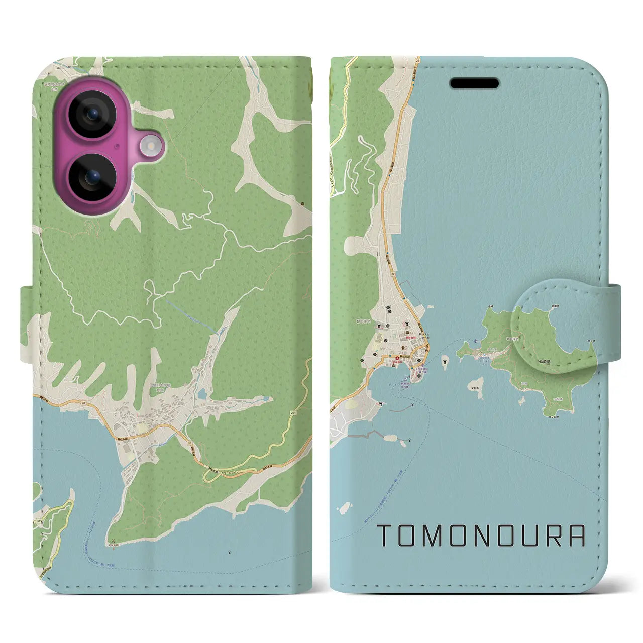 【鞆の浦（広島県）】地図柄iPhoneケース（手帳タイプ）ナチュラル・iPhone 16 Pro 用