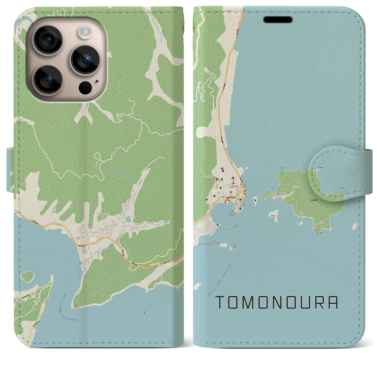 【鞆の浦（広島県）】地図柄iPhoneケース（手帳タイプ）ナチュラル・iPhone 16 Plus 用